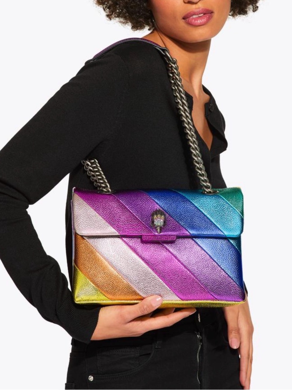 Designer Rainbow Leather Shoulder Bag - Multicolor